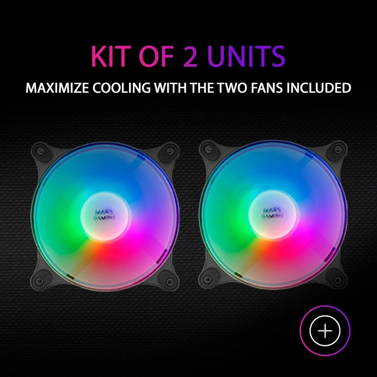 Mars Gaming MFDUO, Kit 2x Ventiladores de 120mm FRGB Rainbow 360°, Ultra-silencioso, Doble Conexión 3PIN + 4PIN, Negro