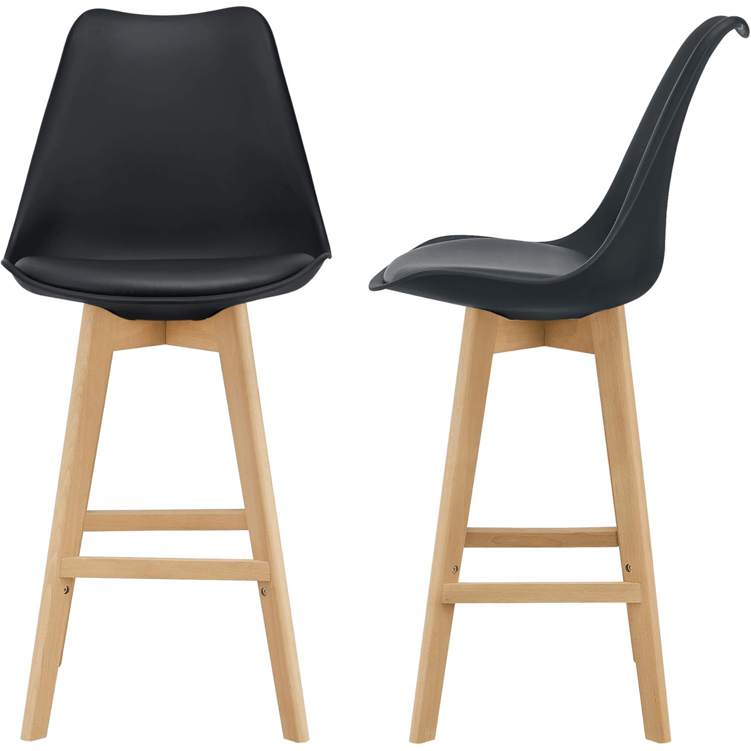 Taburete Alto Cocina con Respaldo, Asiento Blando y Tapizado, Patas Altas Resistentes de Madera de Haya con Reposapiés, Sillas Nórdicas, Ideal para Cocina, Salón, Comedor y Restaurante, 54.5 x 49.5 x 106 cm