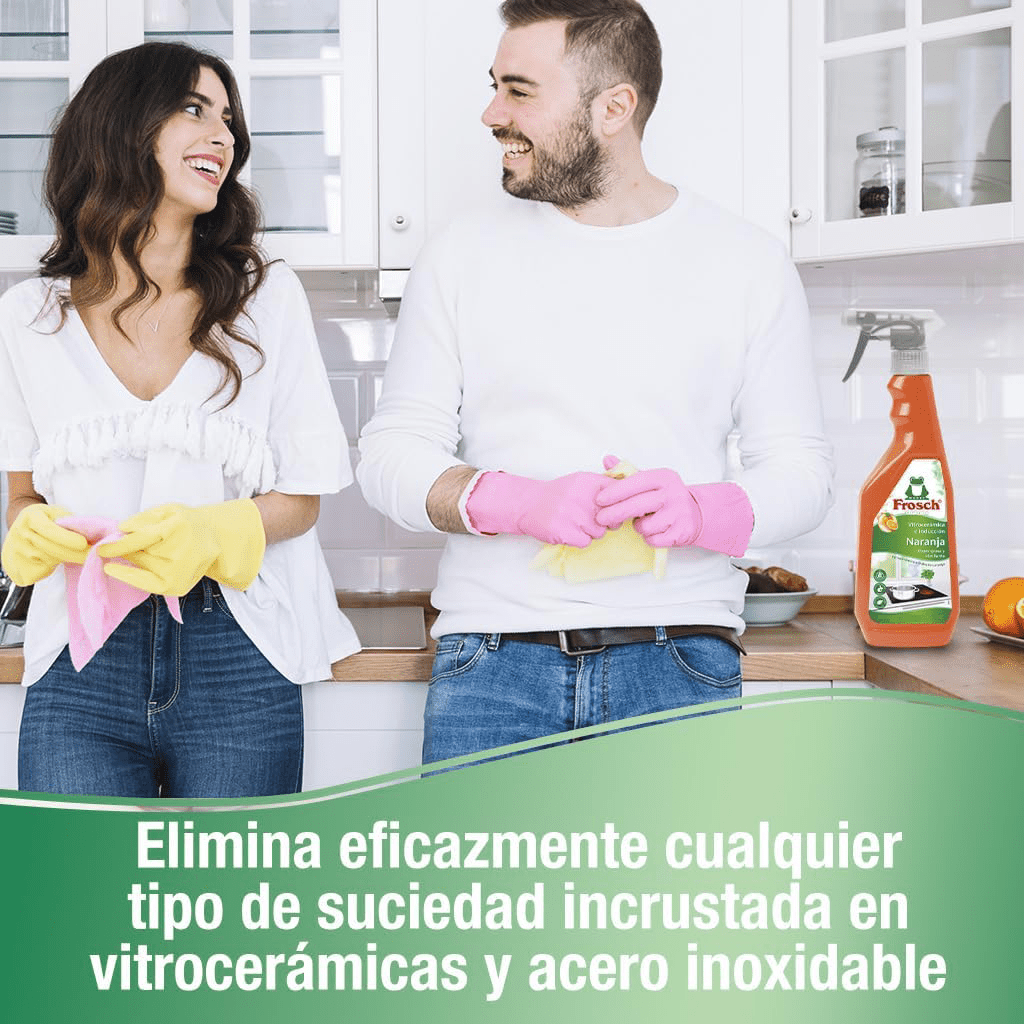 Frosch Limpiador Vitrocerámica y Placas de Inducción con Aceite de Naranja Roja, Acción Protectora, Desengrasante y Brillante, Formato Spray, 750 ml