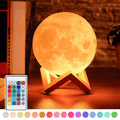 Lámpara Luna de 16 Colores, Mando a Distancia, Incluye Base de Madera y Cable USB de Carga, Tamaño de la Esfera: 15 cm, 16 Modos de Color, Batería de litio: 300 mAh