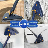 Mopa Triangular Limpieza Giratoria 360 para Limpiar Suelos, Paredes, Ventanas, Techos y Muebles. Fregona Triangular Microfibra, Función Autoescurrible, Incluye 2 Recambios. Cabezal de 27 x 27 x 27 cm, con un Mango Extensible de hasta 130 cm.