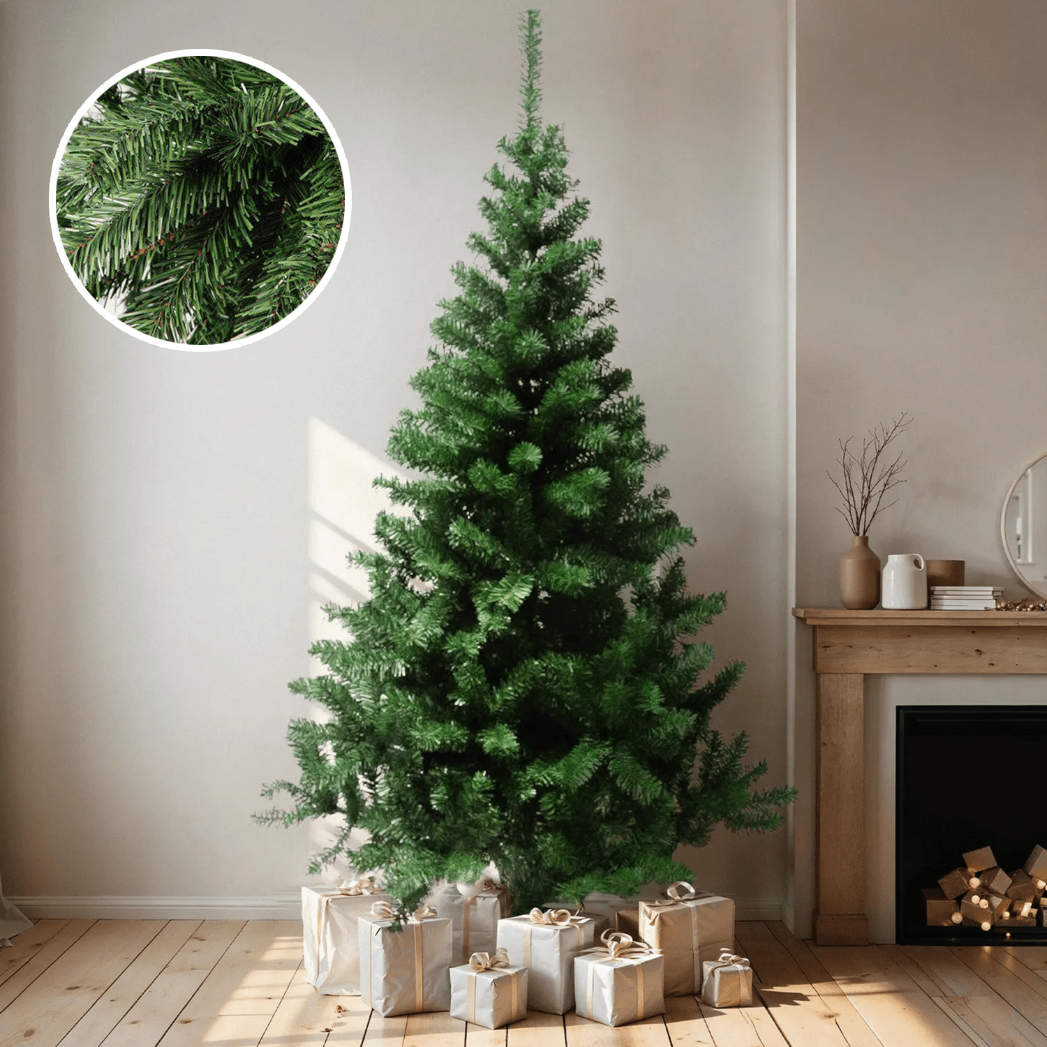 Árbol de Navidad Artificial de 90 cm, Decoración Festiva de Navidad Efecto Pino, Arbol Navidad Denso y con Volumen ideal como decoración Navideña y de Invierno