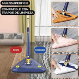 Mopa Triangular Limpieza Giratoria 360 para Limpiar Suelos, Paredes, Ventanas, Techos y Muebles. Fregona Triangular Microfibra, Función Autoescurrible, Incluye 2 Recambios. Cabezal de 27 x 27 x 27 cm, con un Mango Extensible de hasta 130 cm.