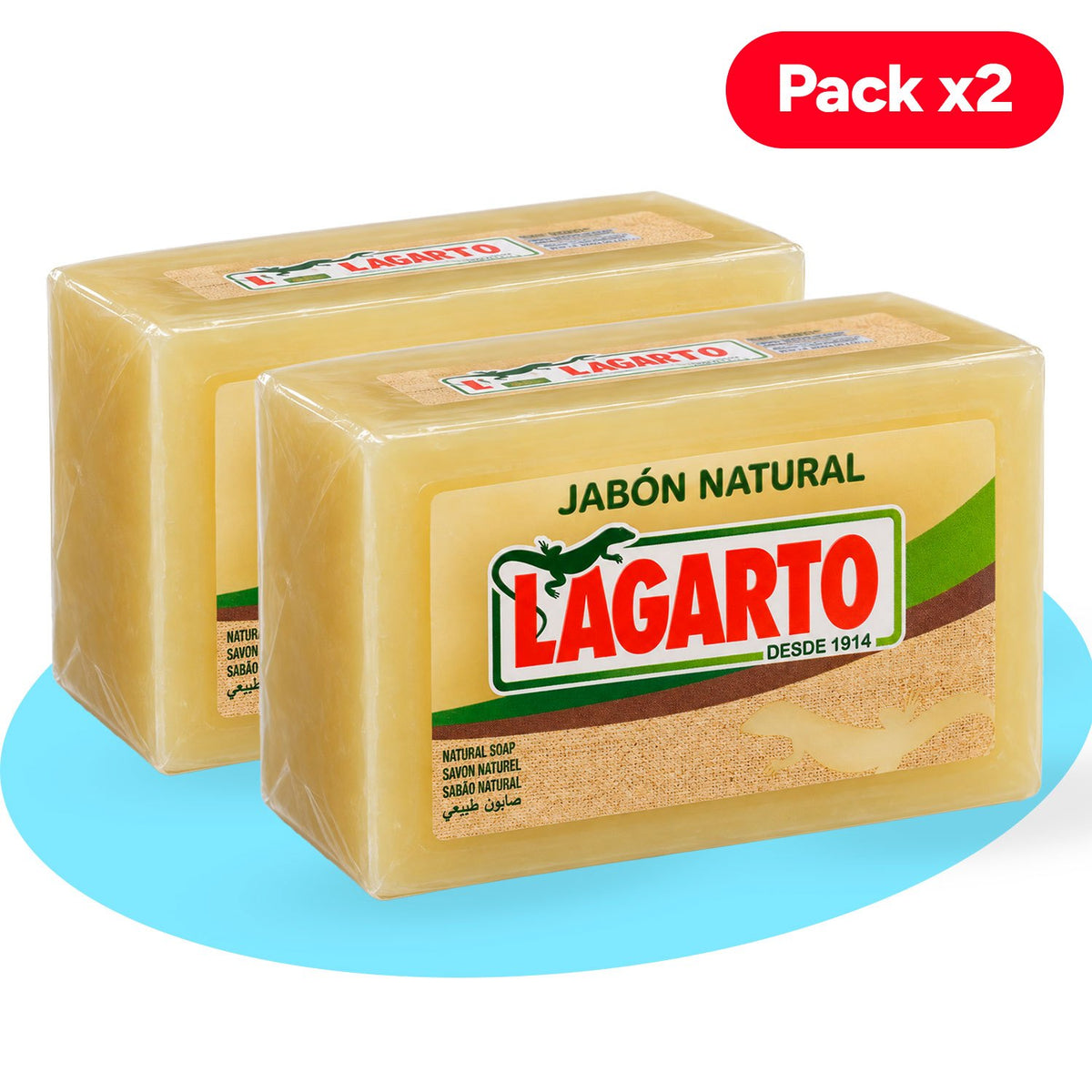 Lagarto Pastilla de Jabón Natural Multiusos, para Limpieza del Hogar y Cuidado de la Ropa, Pack de 2 Unidades de 400 g Cada Una, 800 g en total