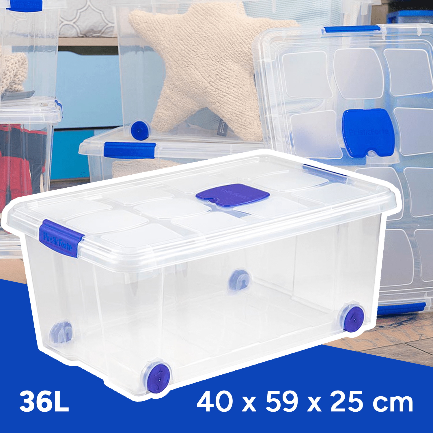 Caja Almacenamiento plástico para Guardar y Ordenar Juguetes, Libros, Documentos, Ropa, Mantas. Cierre Hermético, Gran Capacidad y Resistencia