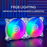 Mars Gaming MFDUO, Kit 2x Ventiladores de 120mm FRGB Rainbow 360°, Ultra-silencioso, Doble Conexión 3PIN + 4PIN, Blanco