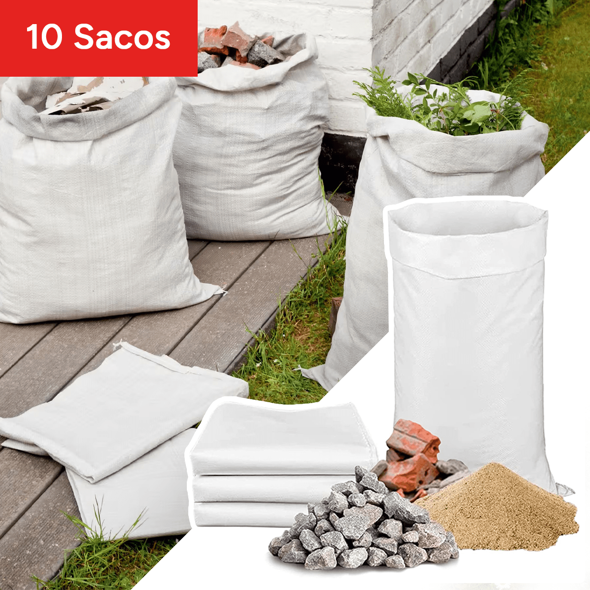 Sacos de Escombro, Sacos de Rafia, Bolsas de Polipropileno, Saco de Recogida Reforzada y Resistente, Reutilizable y Polivalente, Más de 25kg de Carga, Tamaño Grande 80 x 50 cm