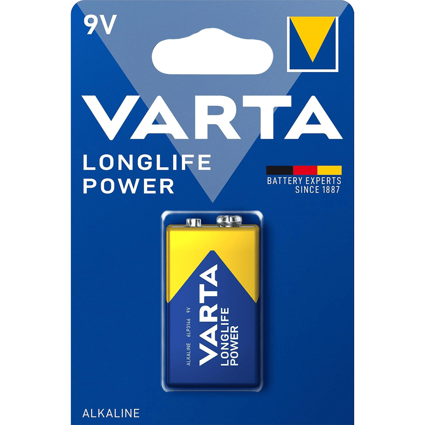 Pilas 9V Alcalinas, Pilas 9v Cuadradas de Alto Rendimiento, VARTA Longlife Power, Ultra Larga Duración, Energía Continua, Ideal para Detectores de Humo, Micrófonos Inalámbricos, Pedales de Guitarra, Multímetros, Electrodomésticos