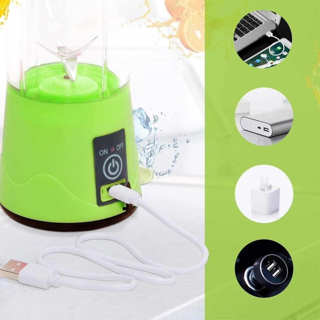 Licuadora Portatil Zumos y Batidos, Batidora para Frutas y Verduras, 6 Cuchillas de Acero, Vaso de 380ml de Capacidad, Ideal para Llevar, Cable de Carga USB, Batería de 800 mAh, 22000 RPM