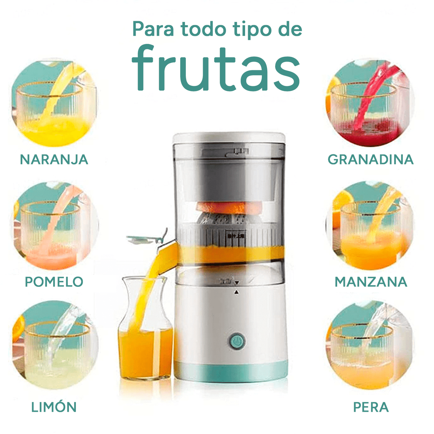 Exprimidor Automático Compacto con 30W de Potencia, Sin Esfuerzo, Mínimo Desperdicio, Cargador USB tipo-C, Batería de 1500mAh, Ideal para Hacer Jugos y Zumos de Cualquier Fruta, Perfecto para Casa, Viajes u Oficina