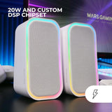 Mars Gaming MS-OM, Altavoces Gaming 20W, Iluminación Dinámica RGB, Altavoces Bluetooth 5.3 + AUX-IN, Caja de Control de Volumen, Chipset DSP Personalizado, Compatibilidad Universal, Blanco