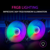 Mars Gaming MFDUO, Kit 2x Ventiladores de 120mm FRGB Rainbow 360°, Ultra-silencioso, Doble Conexión 3PIN + 4PIN, Negro