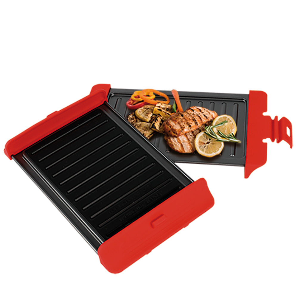 Plancha para Microondas de Acero Antiadherente, Cuenta con Asas y Cierre de Silicona Resistente, Cocción a la Parrilla Fácil y sin Ensuciar, Ideal para Sándwiches, Carnes y Verduras
