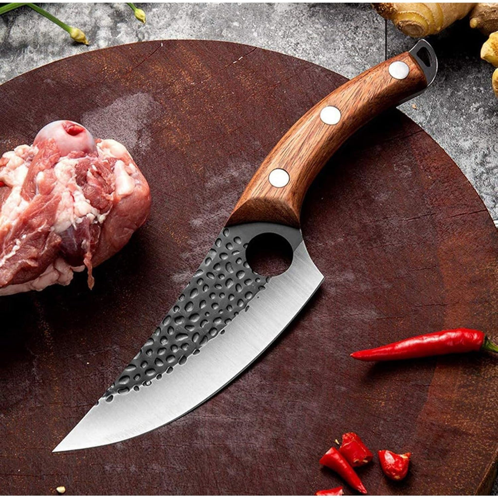 Cuchillo Japonés, Cuchillo de Cocina Profesional de 27,4 cm, Acero Inoxidable y Madera, Orificio para Dedo Índice, Incluye Funda de Protección, Medida de Hoja 14,6 cm