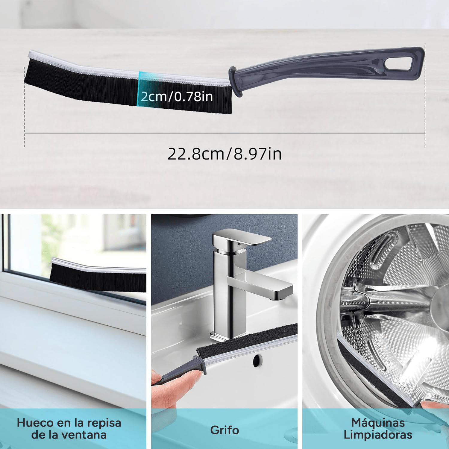 2/4 Cepillo de Limpieza Multiusos para Hendiduras, Cepillo Angular Multifunción con Mango Largo y Cerdas Resistentes, Ideal para Baño, Inodoro, Cocina, Detalles y Esquinas
