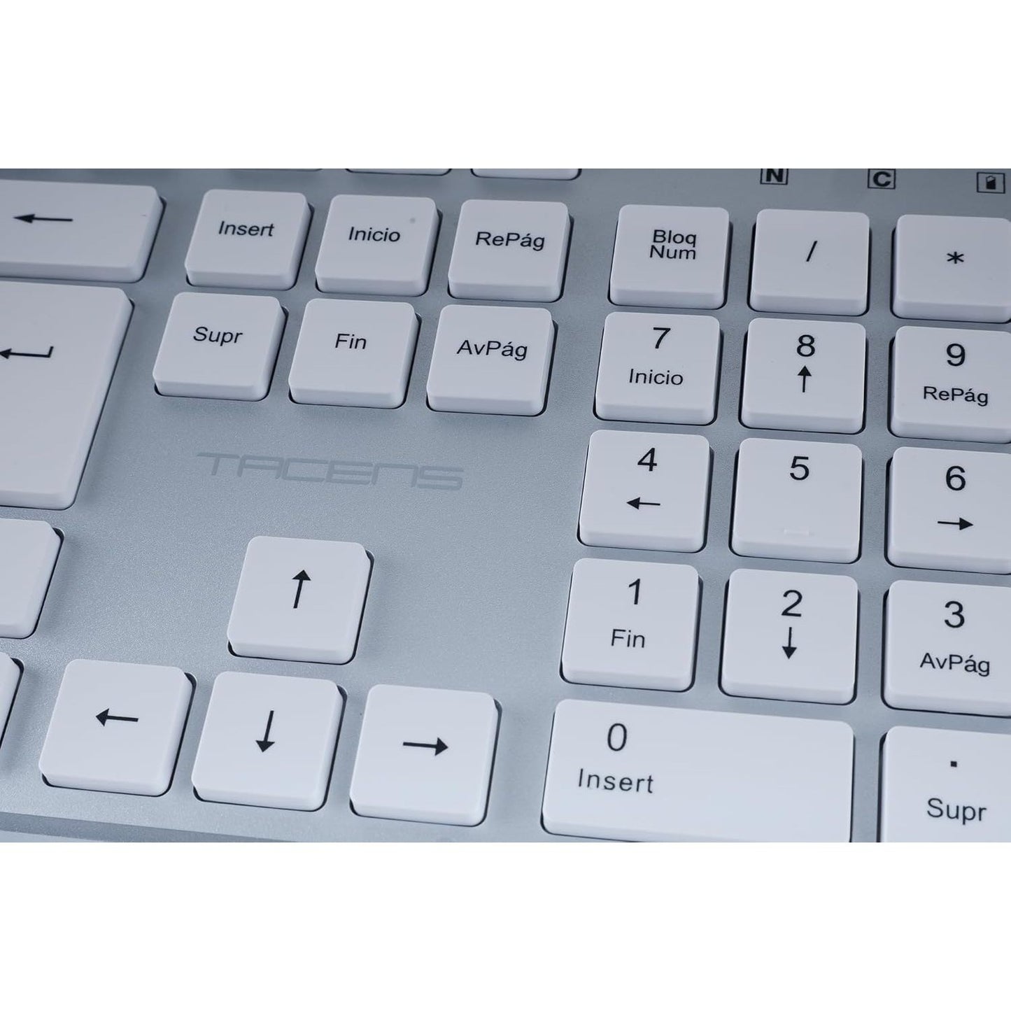 Tacens Zenith, Combo Inalámbrico 3en1 con Tecnología DualLink 2.4 GHz, Teclado Completo Full-Size con SmartKey Copilot AI, Ratón Óptico 3200 dpi, Alfombrilla Nanotextil, Idioma Portugués, Blanco