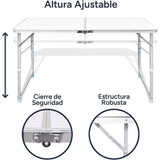 Mesa Plegable Portátil Camping para 4 Personas, Altura Regulable, Incluye 4 Taburetes Plegables, Mesa Plegable Jardín, Mesa Plegable con Sillas, Set de Mesa Plegable Jardín con Sillas, Fácil de Transportar y Guardar, 120x60x55/62/70 cm