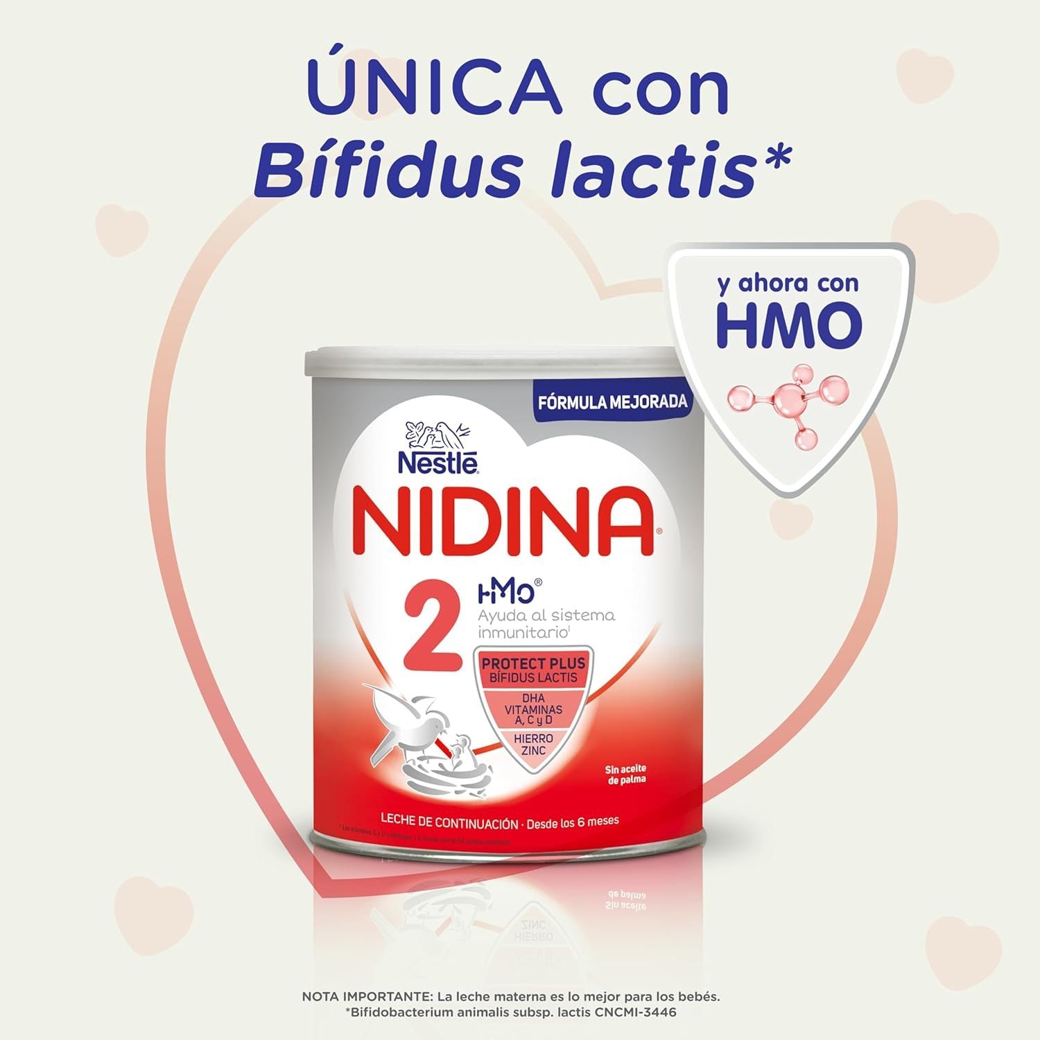 Nestlé NIDINA 2 Leche en Polvo Bebé, Leche de Continuación indicada para Bebés desde los 6 Meses, Contiene Bífidus Lactis, DHA, Hierro, Zinc y Vitaminas A, C y D, 800g por Bote
