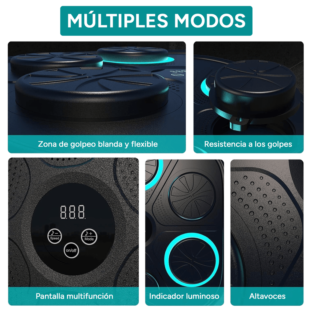 Tablero de Boxeo Electrónico, Máquina de Boxeo Musical con 9 Velocidades / Modos, Incluye Guantes, Zona de Golpeo Blanda y Flexible, Resistente a los Golpes, Velocidad Ajustable, Perfecto para Ejercicio en Interiores, Fácil Instalación y sin Taladros