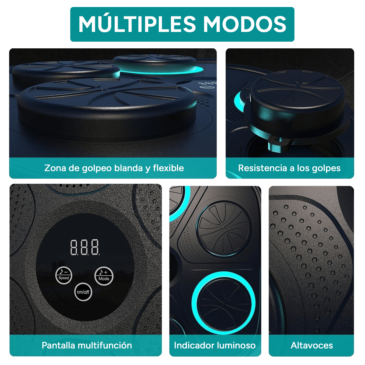 Tablero de Boxeo Electrónico, Máquina de Boxeo Musical con 9 Velocidades / Modos, Incluye Guantes, Zona de Golpeo Blanda y Flexible, Resistente a los Golpes, Velocidad Ajustable, Perfecto para Ejercicio en Interiores, Fácil Instalación y sin Taladros