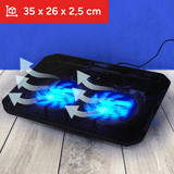 Soporte Portátil con Ventiladores Silenciosos de 14 cm Ideal para Refrigerar la base de tu Portátil y Optimizar su Funcionamiento, Velocidad 1200 + 10% RPM, Altura Ajustable, Conexión USB 2.0, 35 x 26 x 2,5 cm