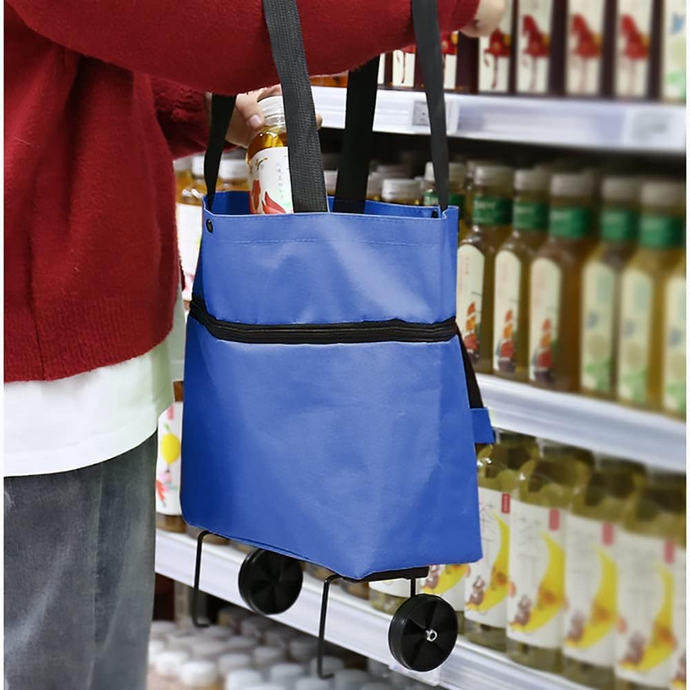 Carro Compra Plegable, Bolsa Carro Compra Plegable con Reudas, Gran Capacidad, Bolsa de Compras Multiusos, Facil de Llevar y Guardar, Hecho en Tela Oxford 600D Resistente, Fondo Reforzado, Dimensión Cerrado: 40 x 16 x 32 cm