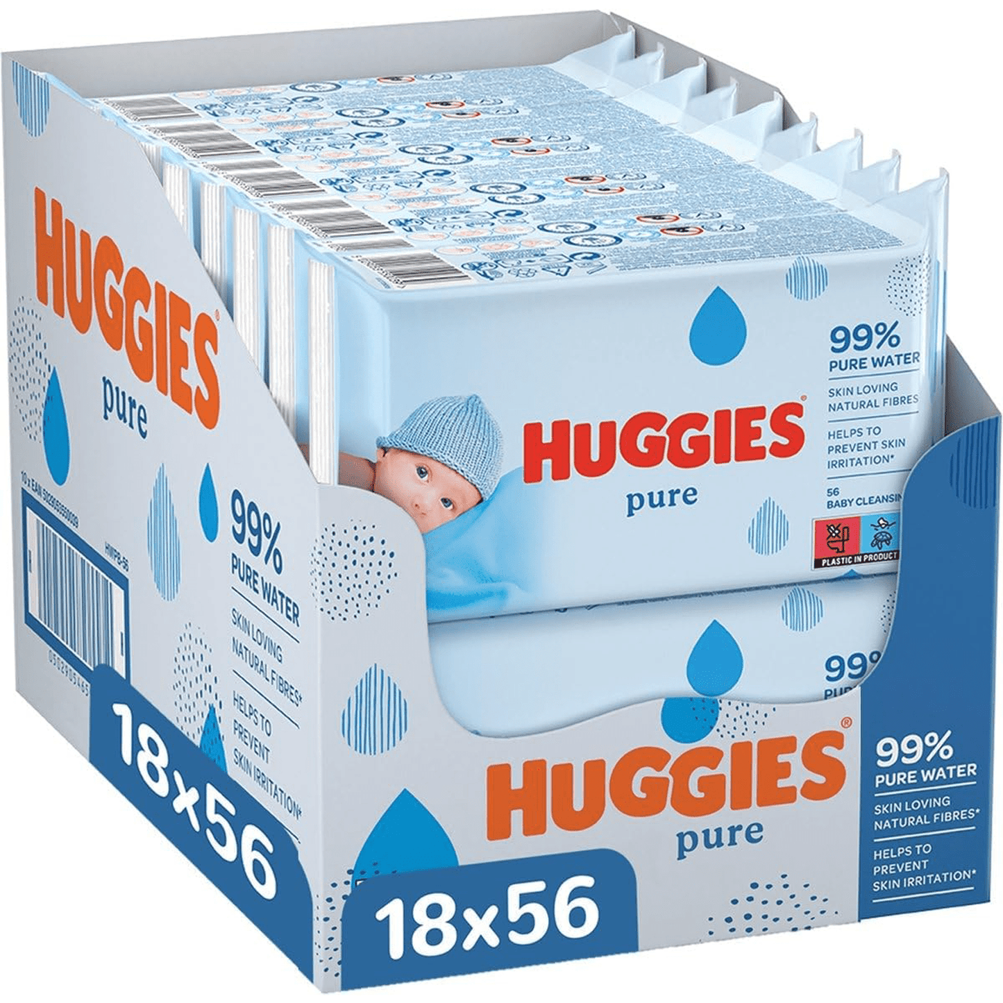 Huggies Pure Toallitas Bebé, Toallitas Húmedas, 99% Agua Pura, Textura Única, Algodonosa y Suave con la Piel, Limpieza Delicada de la Piel