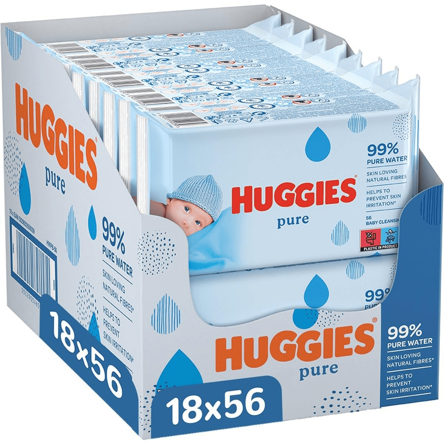 Huggies Pure Toallitas Bebé, Toallitas Húmedas, 99% Agua Pura, Textura Única, Algodonosa y Suave con la Piel, Limpieza Delicada de la Piel
