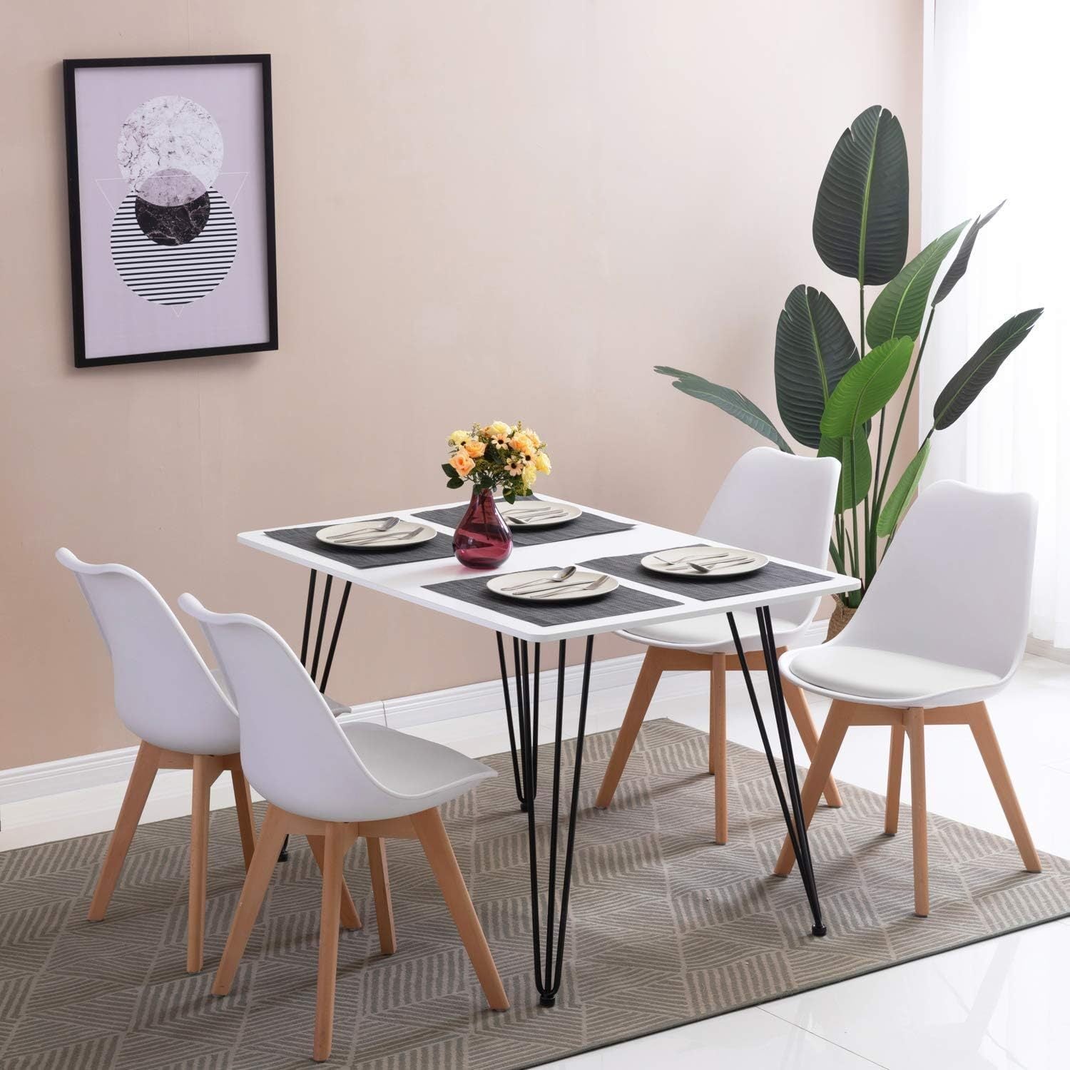 Sillas para Comedor, Sillas de Cocina con Asiento Blando, Tapizado y Patas Resistentes de Madera de Haya