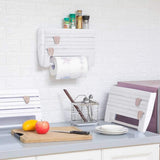 Portarrollos Papel Cocina, Estante de Almacenamiento de Cocina Montado en Pared, 2 Cortadores Incorporados, Dispensador de Plástico para Envolver, Dispensador de Papel de Aluminio, Soporte para Toallas de Papel, Soporte de Rollos de Cocina