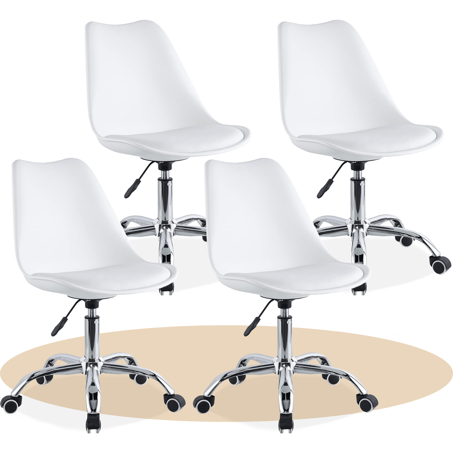 Silla Escritorio Ergonómica con Ruedas, Silla Oficina Giratoria con Altura Ajustable, Acolchada, Estilo Nórdico, Ideal para Estudio y Oficina