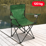 Silla Plegable Camping con Respaldo y Apoyabrazos, Ideal para Picnic, Pesca y Exterior, Resistente y Compacta, Soporta 120 kg, 50x50x80 cm, Verde