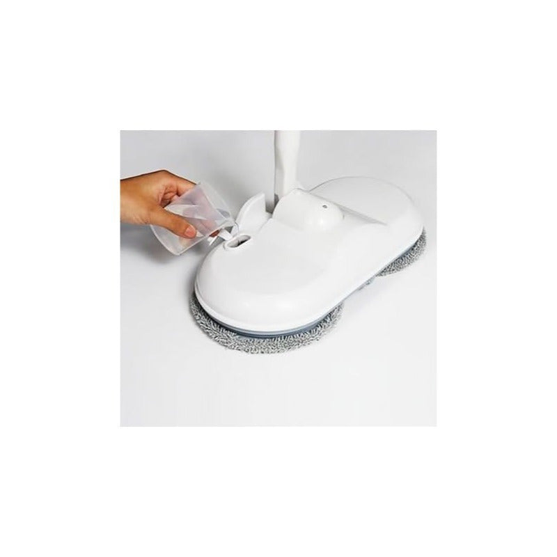 Mopa Limpieza Giratoria, Tubo Extensible, Uso en Seco y Mojado, Depósito de 200ml, Discos Giratorios de Microfibra, 150 RPM, Muy Silencioso, Hasta 40 mins de Uso, 35 Ancho x 124 cm Alto