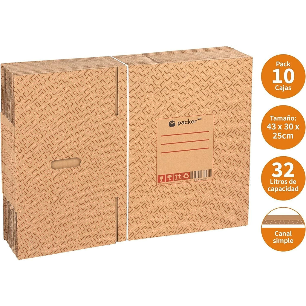 Pack 10 Cajas Carton para Mudanzas y Almacenaje Ultra Resistentes con Asas