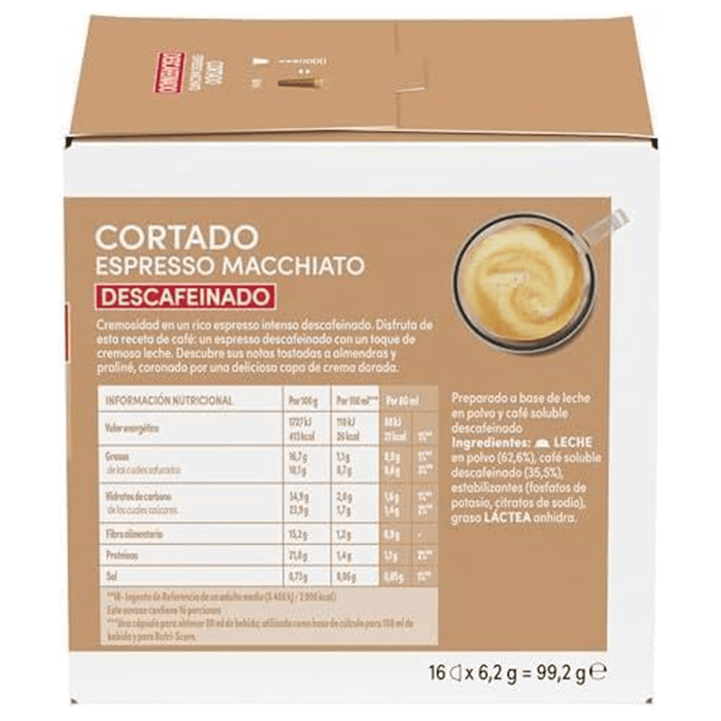 Nescafé Dolce Gusto, Cortado Espresso Macchiato Descafeinado, Intensidad 8, Intenso y Tostado, 16/48 Cápsulas
