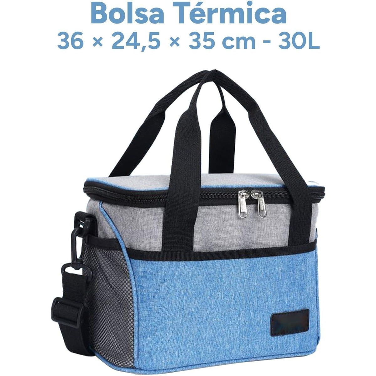 Bolsa Térmica Comida de 30L de Capacidad, Bolsa Aislamiento Isotérmico Hermética, Resistente y Espaciosa, ideal para Picnic, Playa, Camping y Excursión, Azul y Gris