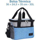 Bolsa Térmica Comida de 30L de Capacidad, Bolsa Aislamiento Isotérmico Hermética, Resistente y Espaciosa, ideal para Picnic, Playa, Camping y Excursión, Azul y Gris