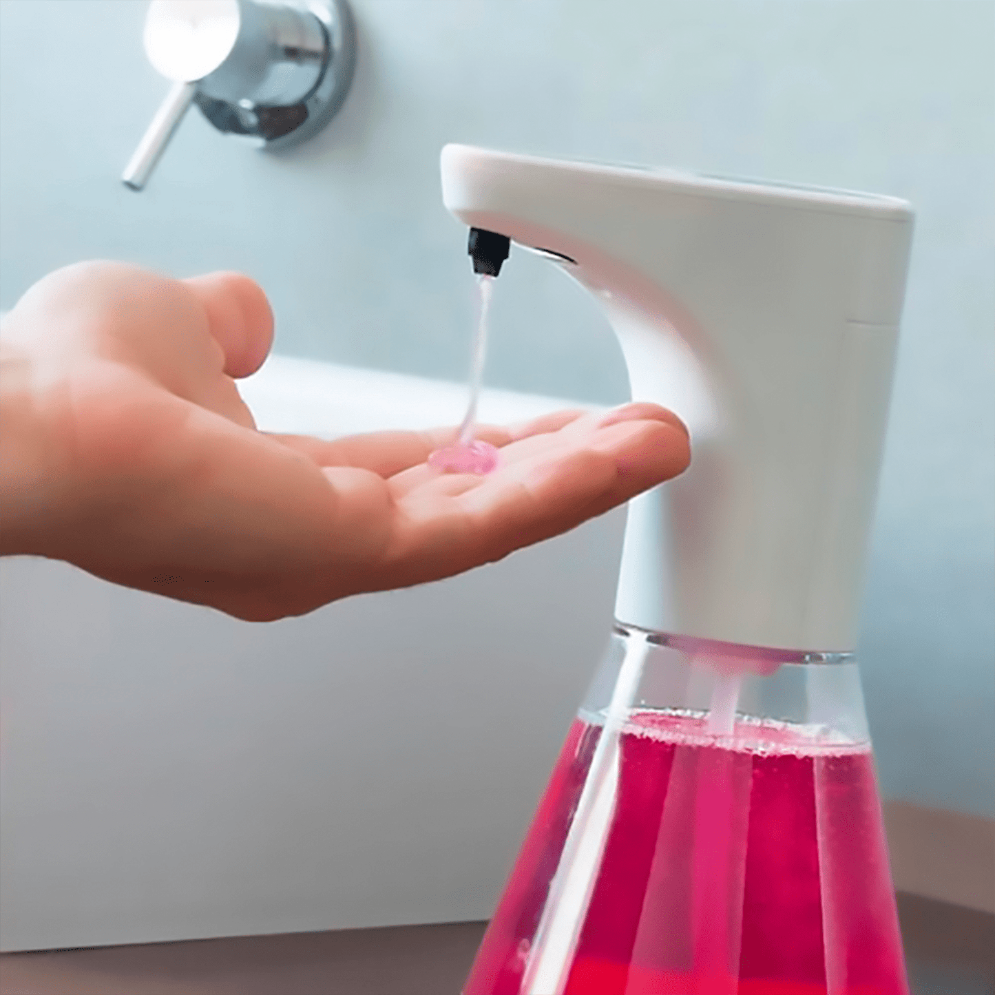 Dispensador Jabon Automático de 500ml, Sensor Automático, 5 Niveles de Dosificación, Ideal para Baño y Cocina, Funciona con 4 Pilas AA (no incluidas), Modo Goteo