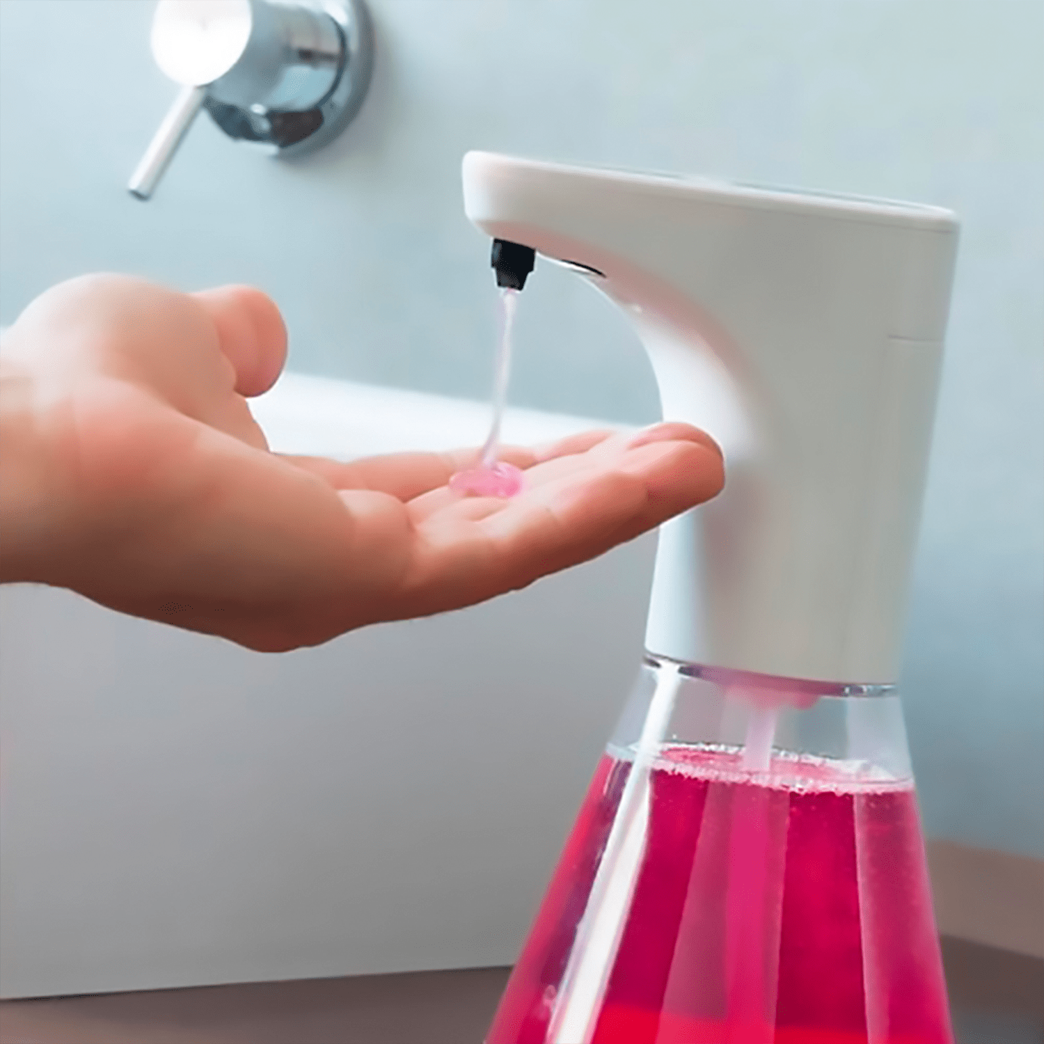 Dispensador Jabon Automático de 500ml, Sensor Automático, 5 Niveles de Dosificación, Ideal para Baño y Cocina, Funciona con 4 Pilas AA (no incluidas), Modo Goteo