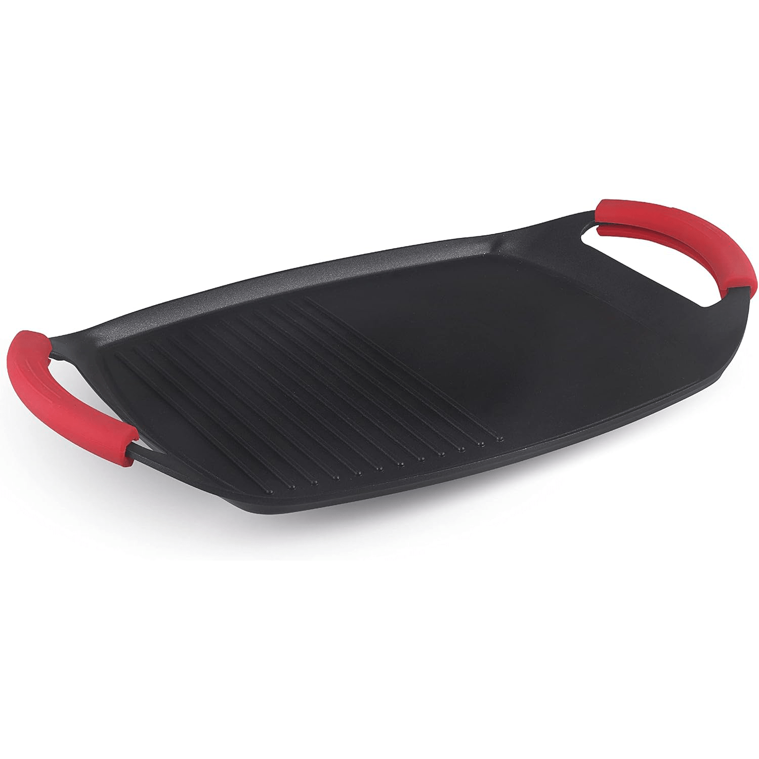 Sartén de Aluminio Fundido a Presión con Revestimiento Antiadherente, Plancha Grill Fácil de Limpiar, Asas de Silicona que Aíslan el Calor, Ideal para Cocinar de Forma Saludable, Compatible con Fuegos Eléctricos, Halógenos, Gas, Inducción y Vitrocerámica