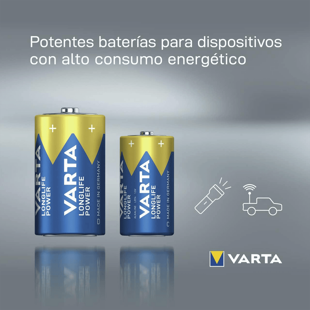 Pilas D Alcalinas de Alto Rendimiento, VARTA Longlife Power, Ultra Larga Duración, Energía Potente y Continua, Ideal para Linternas de Alto Consumo, Radios Portátiles, Juguetes Grandes, Equipos de Sonido y Dispositivos Industriales - VARTA