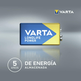 Pilas 9V Alcalinas, Pilas 9v Cuadradas de Alto Rendimiento, VARTA Longlife Power, Ultra Larga Duración, Energía Continua, Ideal para Detectores de Humo, Micrófonos Inalámbricos, Pedales de Guitarra, Multímetros, Electrodomésticos