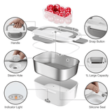 Caja Termica Portatil con 2 Compartimentos Extraibles y Bolsa Térmica, Lonchera Electrica con Asa de Transporte, 1L de Capacidad, Calienta en Pocos Minutos, Enchufe para Casa y Coche Incluido, Espacio para Cubiertos con Cuchara Incluida, Fácil Limpieza