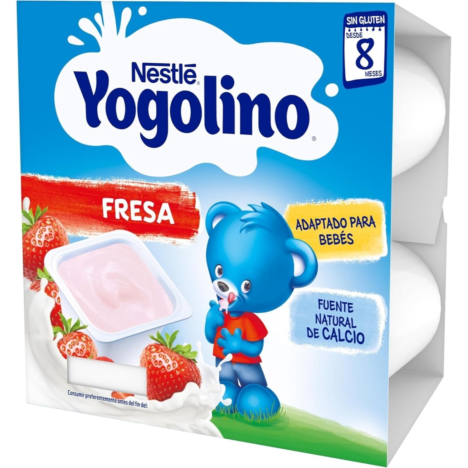 NESTLÉ Yogolino Fresa, Yogur Infantil a partir de los 8 Meses, Sin Gluten, 4 Tarrinas de 100g por Paquete