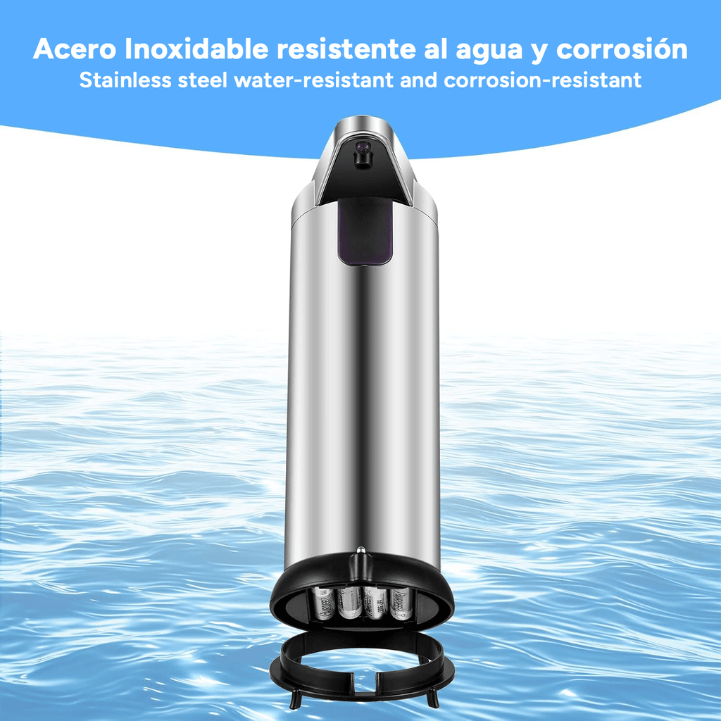 Dispensador Jabón Automático de Acero Inoxidable con Sensor, 250ml de Capacidad, Compatible con todo tipo de Jabón, Anti Goteo, Indicador Luminoso de Encendido, Funciona con 4 Pilas AAA (no incluidas), 3 Modos de Cantidad de Descarga de Jabón