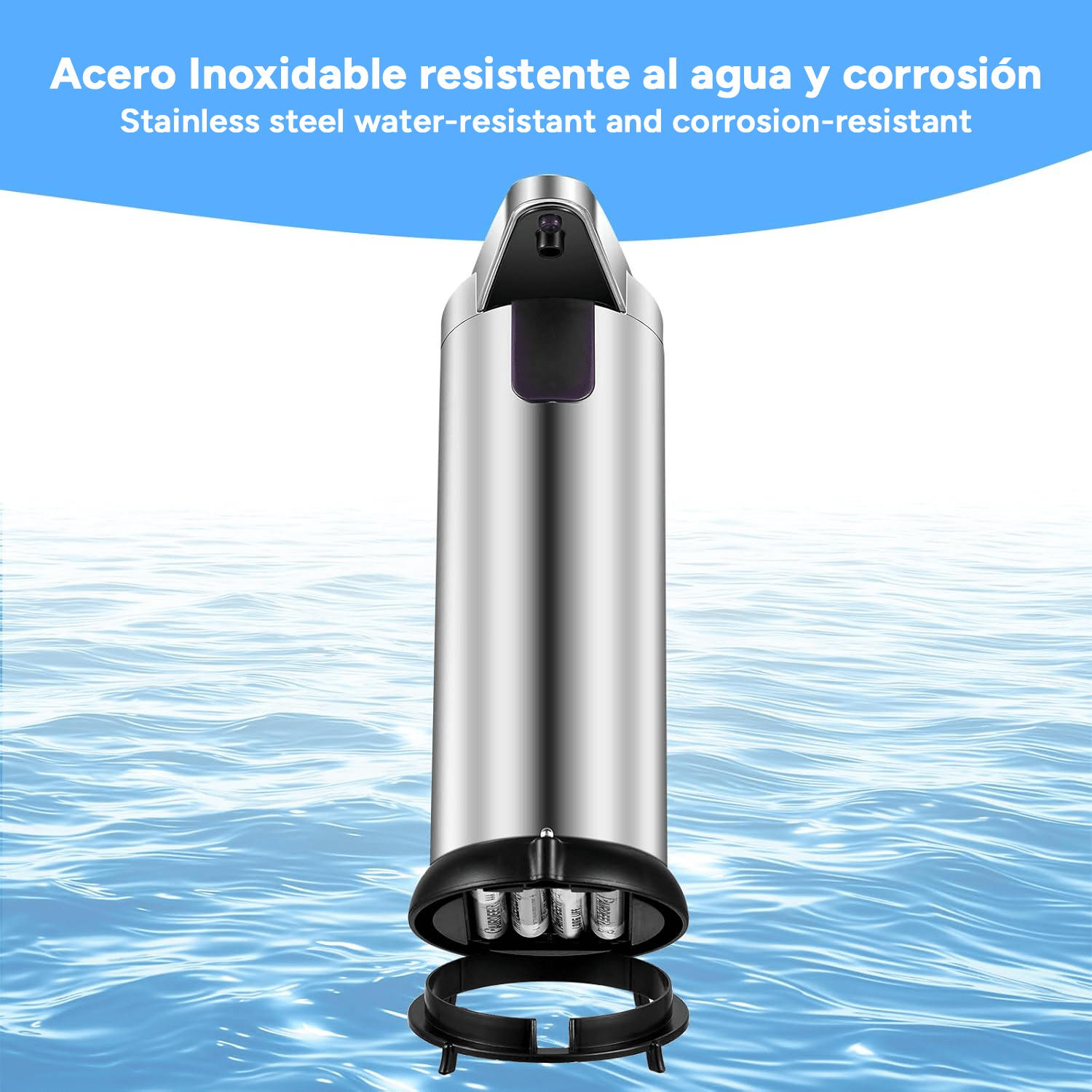 Dispensador Jabón Automático de Acero Inoxidable con Sensor, 250ml de Capacidad, Compatible con todo tipo de Jabón, Anti Goteo, Indicador Luminoso de Encendido, Funciona con 4 Pilas AAA (no incluidas), 3 Modos de Cantidad de Descarga de Jabón