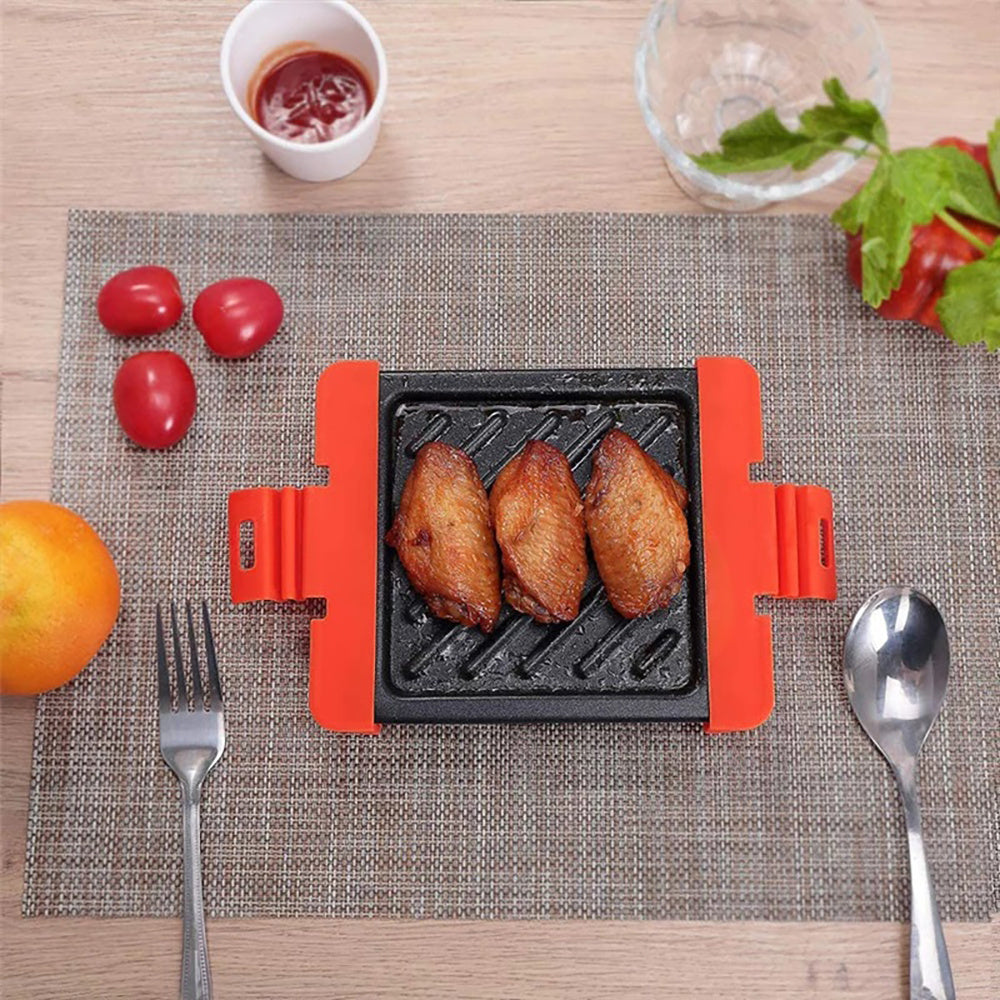 Plancha para Microondas de Acero Antiadherente, Cuenta con Asas y Cierre de Silicona Resistente, Cocción a la Parrilla Fácil y sin Ensuciar, Ideal para Sándwiches, Carnes y Verduras