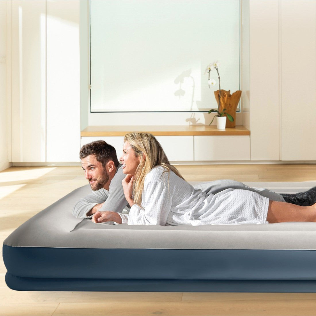 INTEX Colchón Hinchable 2 Personas, Colchón Inflable Doble, Resiste hasta 272kg, Color Gris, Máxima Durabilidad, 152 x 203 x 30 cm