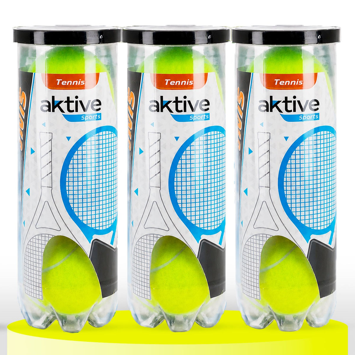 AKTIVE Pelotas de Tenis para Práctica, Entrenamiento y Juegos Recreativos, Resistentes, Pack de 3 Botes con 3 Pelotas Cada Uno, 9 Pelotas en Total