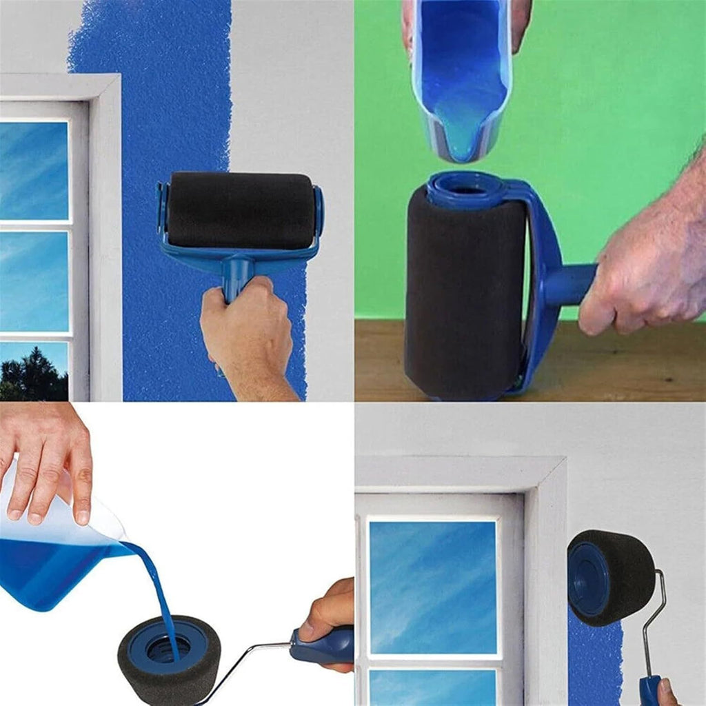 Rodillo Pintura Pared Rellenable con Almacenamiento Interno, Fácil de Llenar y Usar, Incluye: Bandeja de Apoyo, Rodillo Biselado, Brocha para Rincones y Recipiente para Pintura con Boca, Ahorra Tiempo Pintando, Perfecto para Aplicación de Múltiples Capas